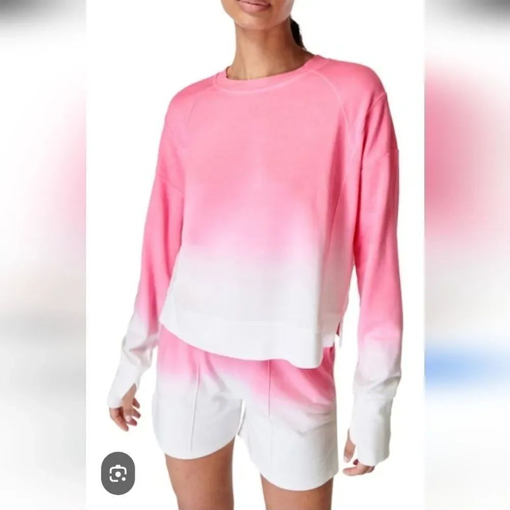 Sweaty Betty After Class Ombre Cropped Sweatshirt Top Pink White Size 4